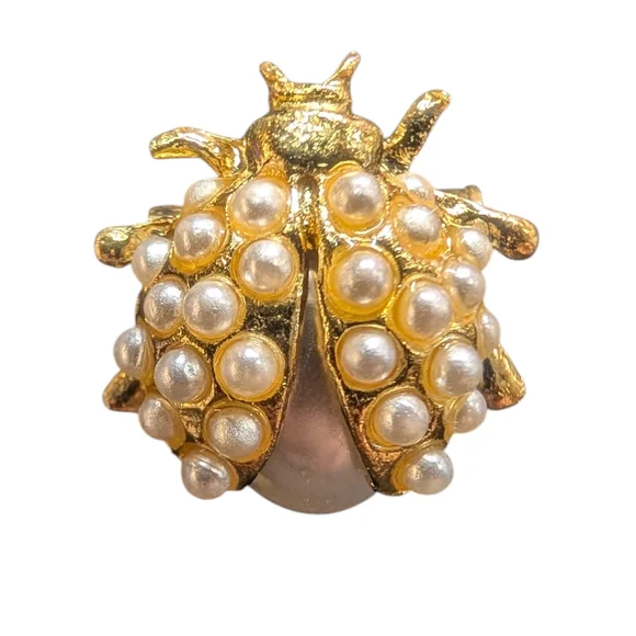 Vintage Gold and Pearl Ladybug Brooch - Picture 1 of 7